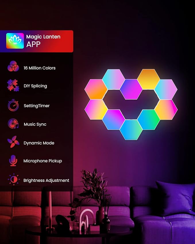 NIUCOO 12 Pack Hexagon LED Lights Panels – Smart RGB Wall Lights with APP/Remote & Music Sync, DIY Modular & Gaming Room Decor, Wall LED Panels Lights for Bedroom - Image 8