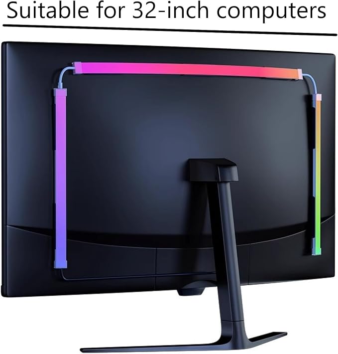 Monitor LED Backlights, RGB Screen Desk Light PC, Computer Light Bar Behind Monitor, LEDs for Desk Gaming, USB Port, LED Strip Lights that Sync with Screen Color or Music(32 inches) - Image 2