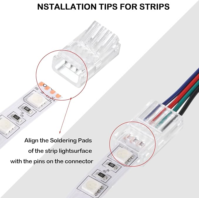 Flutesan 20 Pcs 4 Pin 10 mm LED Strip Connector RGB Lights Waterproof Adapter 22 AWG Wires Connector for Strip Light Unwired Gapless Track 5v 12v 24v - Image 4