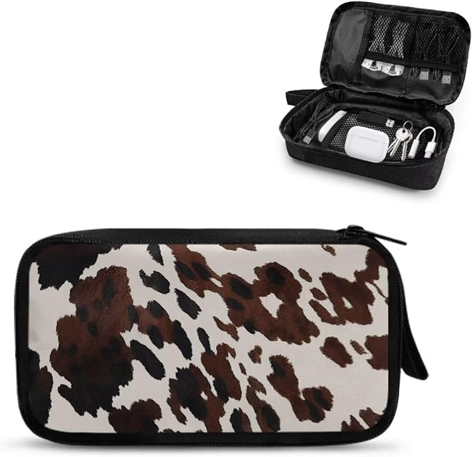 Cow Print Electronic Organizer Travel Cable Organizer Storage Bags for Data Cables, USB C Charger, SD Card, Hard Drive, Charging Cord, Mouse, Power Bank by Unknown