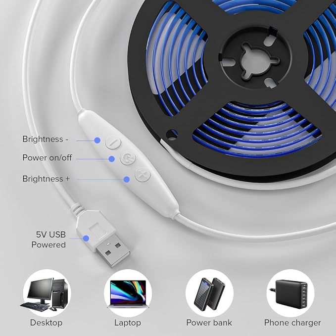BTF-LIGHTING 5V USB COB LED Strip Lights 3.28FT Blue Color for TV - Image 3