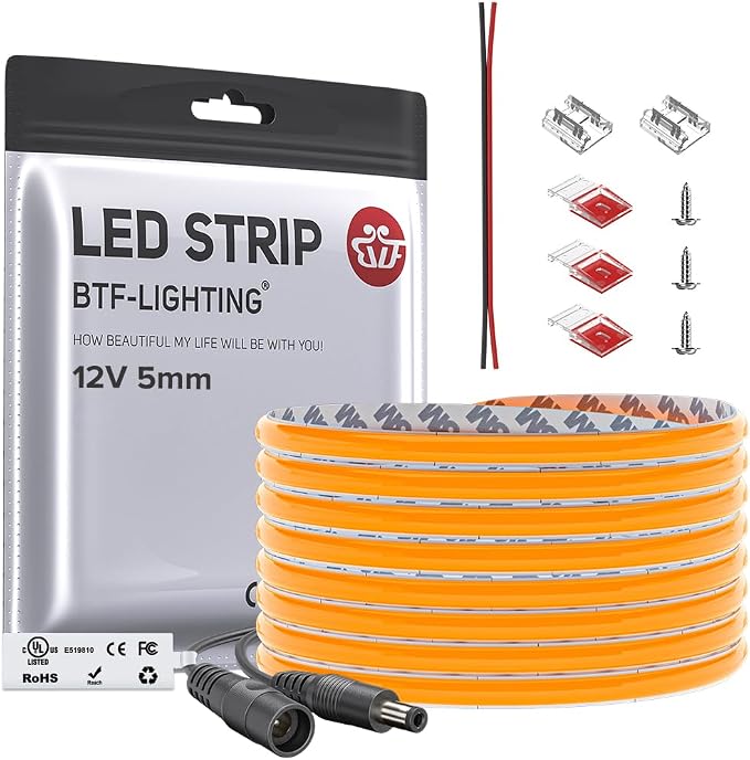 BTF-LIGHTING UL Listed Orange Color 5mm Width FCOB COB LED Strip Light by BTF-LIGHTING