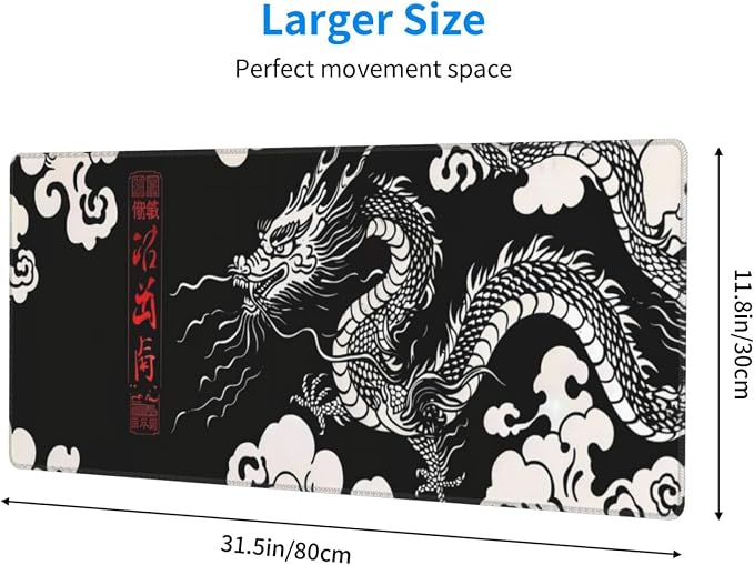 Gaming Mouse Pad Desk Pad,Extended Big Mouse Pad,31.5x11.8 Inch Long Computer Keyboard Mouse Mat Mousepad with 3mm Non-Slip Base and Stitched Edge for Gaming and Office… (Loong) - Image 2