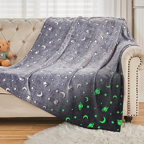 SOCHOW Glow in The Dark Galaxy Stars Throw Blanket 60 x 80 Inches, Grey by SOCHOW