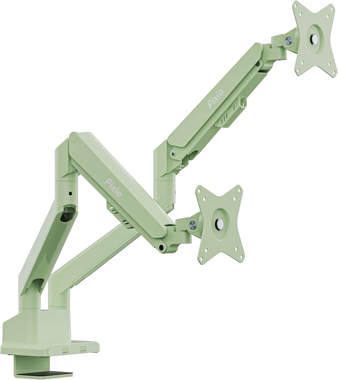 Pixio PS1D Wave Mint Green Dual Monitor Arm Stand Desk Mount - Fits up to 32 inches Monitors and up to 19.8lbs. VESA Compatibility and Integrated Cable Management by Pixio
