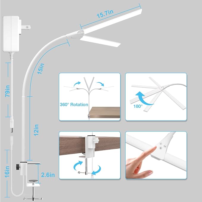 Hensam 31.5in Desk Lamps for Home Office, LED Desk Light with Clamp - Image 7
