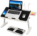 Laptop Desk for Bed, Height & Angle Adjustable Lap Desk with USB Cooling Fan, LED Light and USB Ports, Foldable Portable Laptop Table for Couch, Sofa, Floor, Reading, Writing, Black by PHANCIR