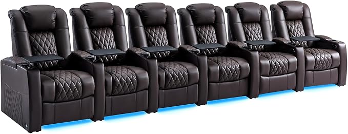 comfiroom Top-Grain Leather Home Theater Seating, Dual-Motor Power Recliner by comfiroom