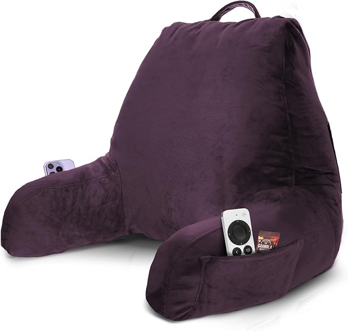 Nestl Reading Pillow for Bed, Back Pillow for Sitting Up in Bed, Purple | 18” Backrest Pillow with Arms, Adjustable Support, Shredded Memory Foam Fill, OEKO-TEX, College Dorm Essentials for Adults by Nestl