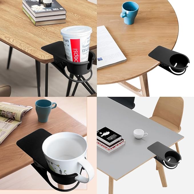YOY 2 Pieces Drink Cup Holder Clip - Table Desk Side Water Glass Beer Bottle Beverage Soda Coffee Mug Holder Cup Saucer Clip Design for Home Office, Black(Mug & Cup) - Image 5
