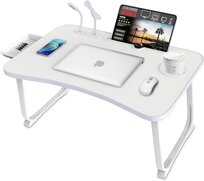 Fayquaze Laptop Bed Desk, Portable Foldable Lap Bed Table with USB Charge Port Storage Drawer and Cup Holder,Lap Desk Laptop Stand Tray Table Serving Tray for Eating, Reading and Working - Image 7
