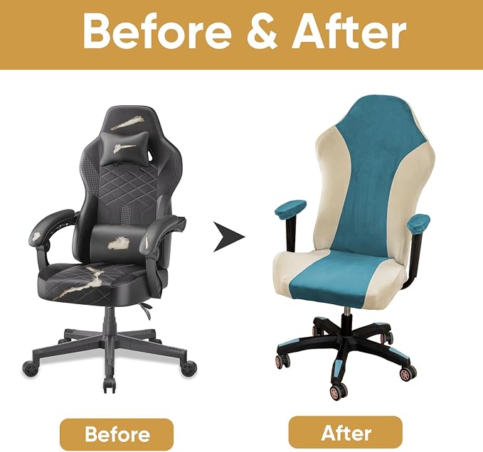 Lavish Cover Velvet Stretchable Gaming Chair Cover, Washable, Anti-Scratch Slipcover with Armrest Protection, Cat Scratch Proof for Office and Computer Chairs(No Chair, LightBlue) - Image 4