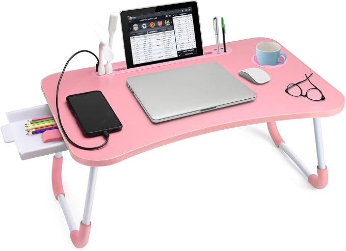 Slendor Bed Desk for Laptop and Writing with Storage, Cup Holder, Light by Slendor