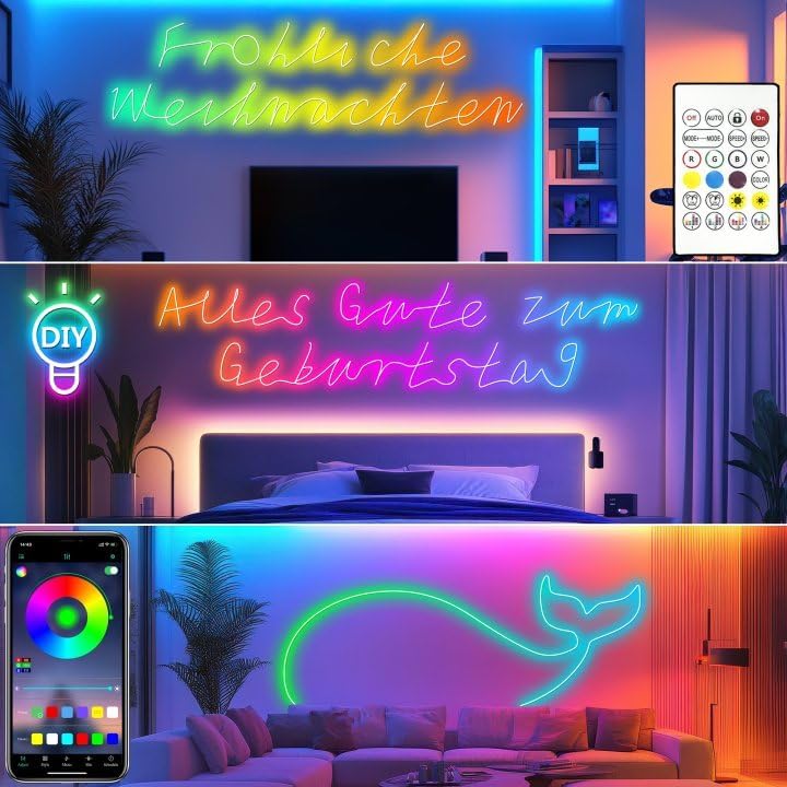 Cozylady 6M RGB Neon Light LED Rope Light,20ft Waterproof Bluetooth APP Remote Control Music Sync Strip Light,24V Flexible DIY Silicone Light for Bedroom Home Indoor Outdoor Decoration (6M/20Ft) - Image 5