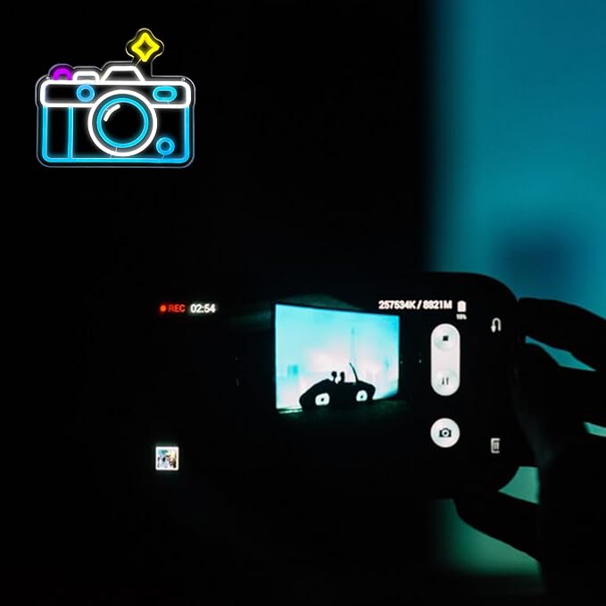 Camera Neon Sign Dimmable LED Light Up Wall Decor Multi-Color Retro Photography Studio Art Vintage Vlogger Background Accessory for Bedroom, Gaming Room, Store Photographer Gifts(13.3 * 12.2in) - Image 5