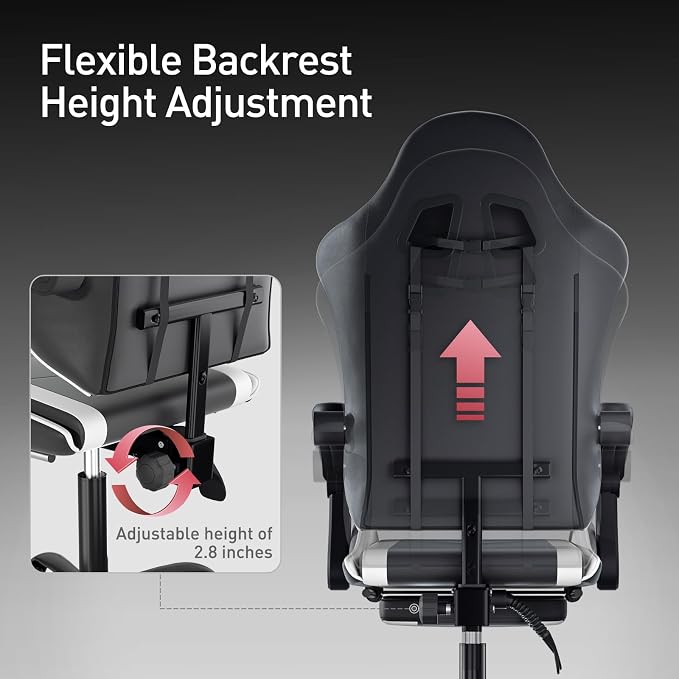 MoNiBloom Gaming Chair, Footrest & Lumbar Support, Height Adjust, White | Headrest & Lumbar Support, Ergonomic Computer chair, for Adult Teen Office or Gaming,Swivel game chair, leather gaming chair - Image 7