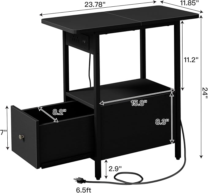 LIDYUK End Table with Charging Station, Narrow Side Table with Drawer - Image 3