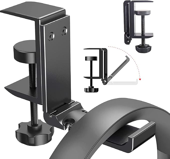 Headphone Holder Under Desk Hook with Cable Organizer, Foldable Aluminum Headset Mount, Space-Saving Hanger for Most Headphones by NCHONHONG