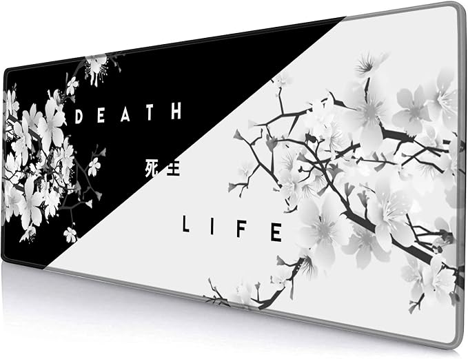 Gaming Mouse Pad, Large Mouse Pads for Desk, Non-Slip Rubber Base Mousepad, Keyboard Mouse Mat Desk Pad with Stitched Edges, 31.5x11.8 inch Sakura Death Life Floral by SANWUMIAN