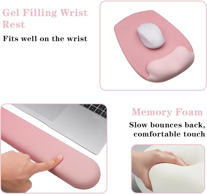 Wrist Rest for Keyboard and Mouse, Ergonomic Gel Computer Keyboard Wrist Rest with Memory Foam, Keyboard Wrist Support Pad for Long Hours of Work, Gaming, Studying-Relieve Wrist Pain (GD-Pink) - Image 3