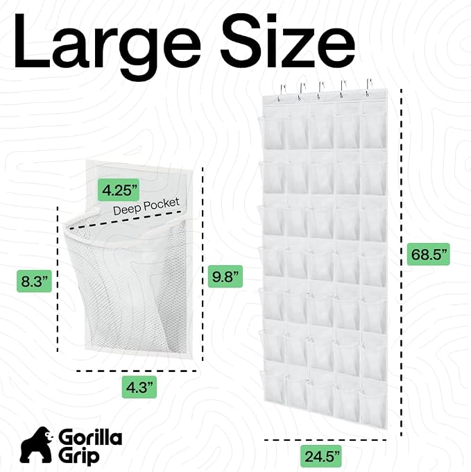 GORILLA GRIP Over the Door Shoe Organizer, 35 Large Pockets, White - Image 7