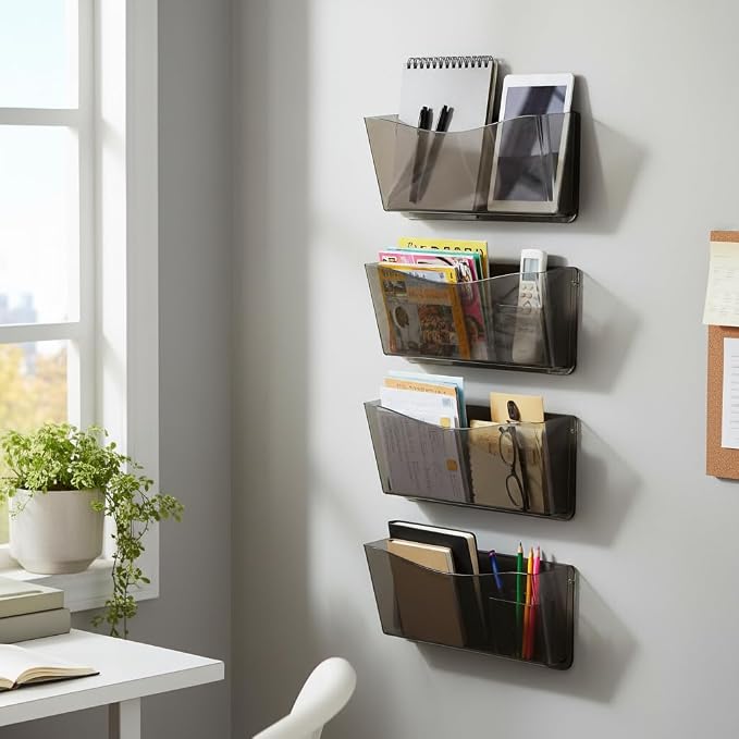Azar Displays 250025-SMK Clear Plastic Wall Mount File Holder with Hanging Hardware, Smoke Colored, 4-Pack - Image 6