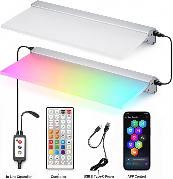 RGB LED Floating Shelves, 2-Pack, App Control, Gaming Room Decor - Image 2