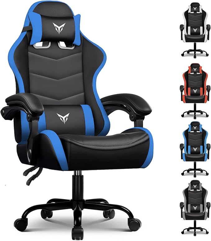GTPLAYER Gaming Chair, Video Game Chairs Racing Style PC Game Chairs 350lbs for Adults - Padded High Back Ergonomic Reclining Silla Gamer, Linkage Armrest, Blue by GTPLAYER