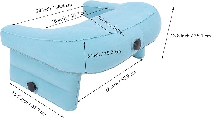 Aramox Inflatable Reading Pillow PVC Velvet Inflatable Lap Desk with 3 Inflation Ports Height Foldable Support for Working Gaming Writing in Bed Sofa Travel (Blue) - Image 9