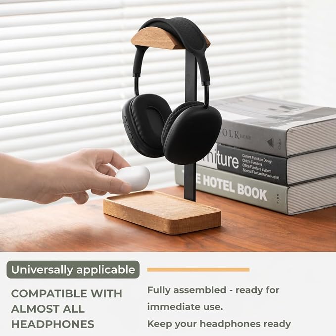 muso wood Oak Headphone Stand, Wood Headset Stand with Storage Base | Desk Holder for Gaming & Office, Compatible with AirPods Max, Bose, Razer Headsets - Image 4