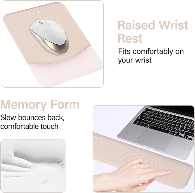 MOSISO Keyboard Mouse Pad Set, Large Gaming Mouse Pad&Keyboard Wrist Rest | Rectangular Mousepad with Wrist Rest&Coaster, Ergonomic Non-Slip&Easy Typing Pad with Curved Silicone Lining, Apricot - Image 5