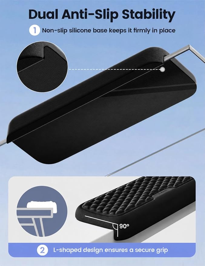 Vaydeer 2Pcs Elbow Rest Pad, L-Shaped Wrist Rest, Desk Edge Cushion | Ergonomic Memory Foam Arm Rest Support Keyboard Mouse Elbow Pad for Palm Hand Office Computer Home Gaming Accessories-Black - Image 4