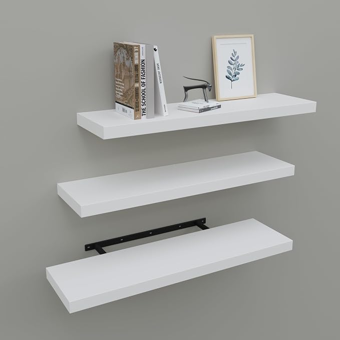 Upassion Floating Shelves for Wall Set of 3, 24" White Wall Shelves for Home Decor, Frame Display White Floating Shelf for Living Room, Bedroom, Bathroom, Kitchen by Upassion