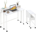 39.4" Folding Desk with Storage Shelf, Small Rolling Desk,White Marble by Gezen