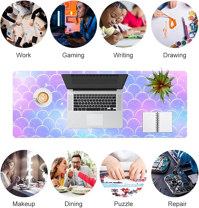 QiyI PU Leather Large Mouse Pad, Office Decor, 31.5" x 11.8", Mermaid Scale | Desk Décor Accessories, Extended Size, Waterproof & Easy to Clean, Smooth Surface, Non Slip Desk Organization - Image 7
