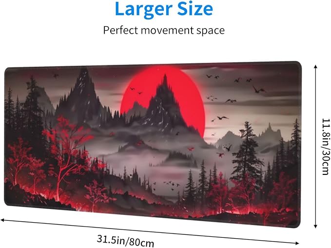 Extended Gaming Mouse Pad, Large Desk Mat XL Anime Mouse Pad Waterproof with Stitched Edges, Non-Slip Desktop Pad for Home and Office, Level Up Your 31.5x11.8 Inch (Darkness Red Moon2) - Image 2