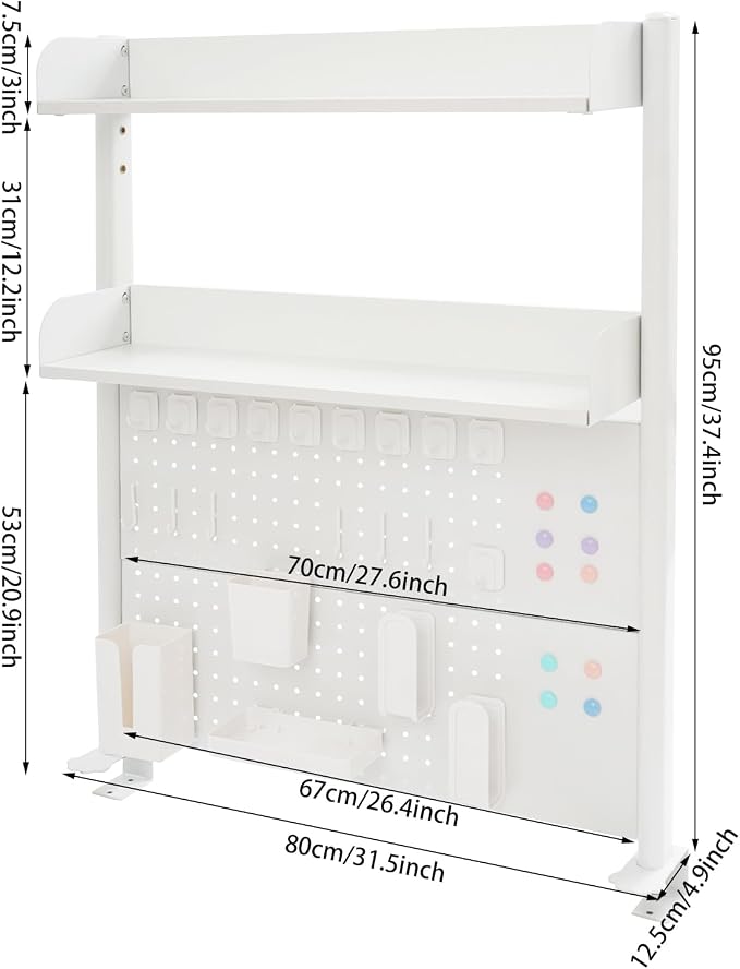 Clamp On Desk Organizer Shelf, 31.5" x 37" Desk Extender Pegboard Bookshelf Workstation Computer Desk Accessories with Shelf for Office, Privacy Panel for Gaming Desk (White, 31.5"W x 37.4"H) - Image 3