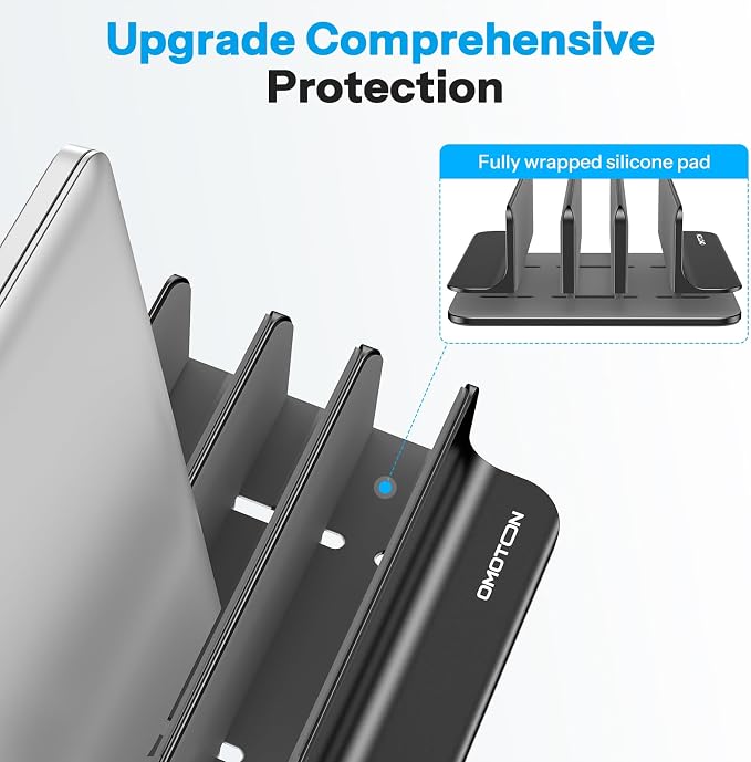 OMOTON 3-Slot Multiple Vertical Laptop Stand, Fits All MacBook, Black - Image 4