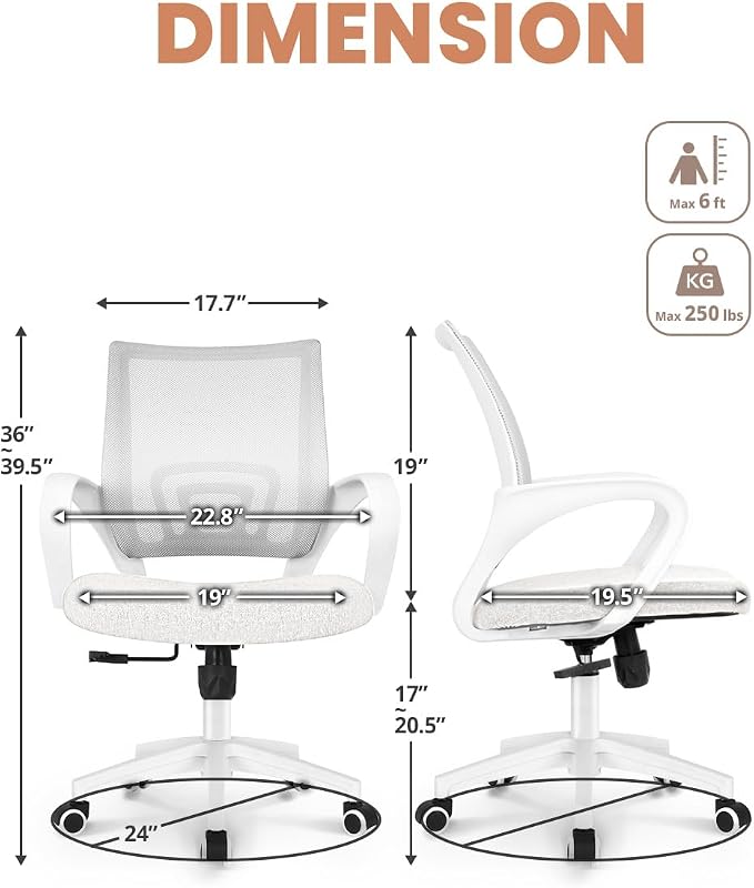 NEO CHAIR Office Computer Chair Ergonomic Mid-Back Mesh Desk Chair, Ivory | Breathable Mesh Back with Lumbar Support, Height Adjustment, Smooth Rolling Casters for Home Office, Study or Gaming Setup - Image 3