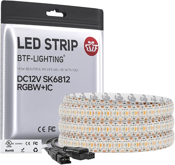 BTF-LIGHTING RGB+Warm White SK6812 LED Strip 3.28FT 144LED IP65 DC12V by BTF-LIGHTING