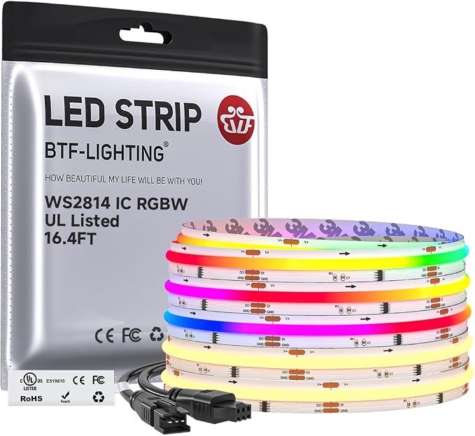 BTF-LIGHTING 16.4FT WS2814 Smart IC RGBW 3000K DC12V COB LED Strip Light by BTF-LIGHTING