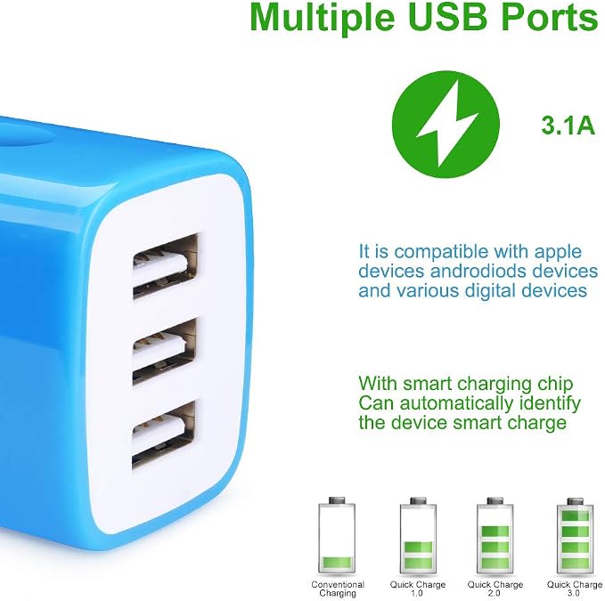 Wall Charger Adapter, USB Cubes,3Pack Universal Travel 3.1A Muti Port Plug - Image 6