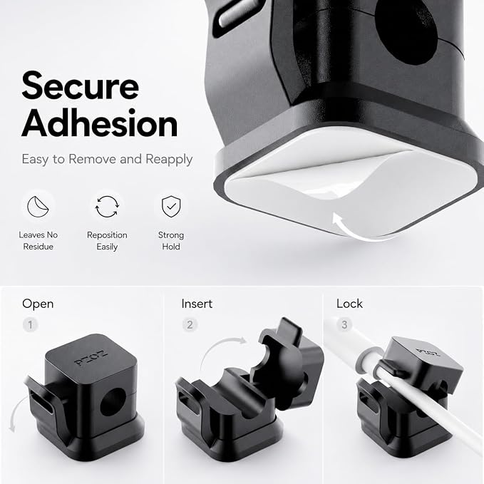 PZOZ Cable Clips 6 Pack, Adhesive Cable Organizer with Locking Buckle - Image 5