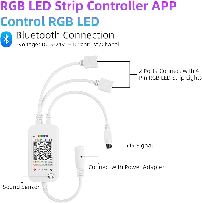 RGB Music LED Strip Lights Remote Controller, Smart Bluetooth LED Control - Image 3