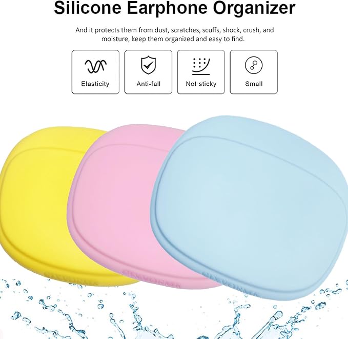 Silicone Headphone Organizer - Data Cable Storage Case - Mini Key Box - Portable Wired Headset Storage Bag (Yellow-Pink-Blue-3PCS) - Image 3