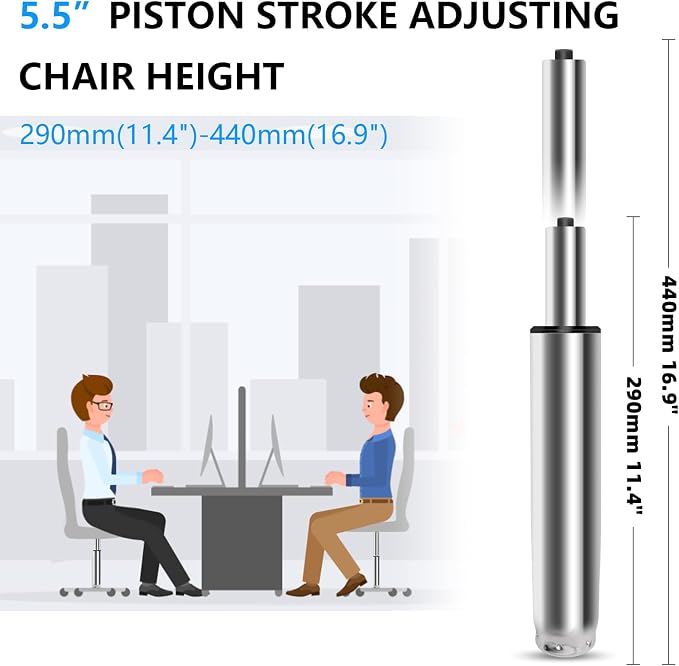 Omyoffice 5.5” Office Chair Cylinder Replacement, Class 4 Piston (Silver) | Heavy-Duty 1000 lbs, Hydraulic Pneumatic Gas Lift, Universal Fit Most Executive Gaming Desk Chairs - Image 2