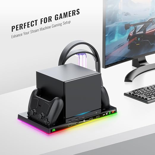 JDDWIN Charging Dock Stand with Cooling Fan for Steam Machine/Steam Controller 2026 Storage Stand for Steam Controllers Puck & Headset with RGB Light - Image 9