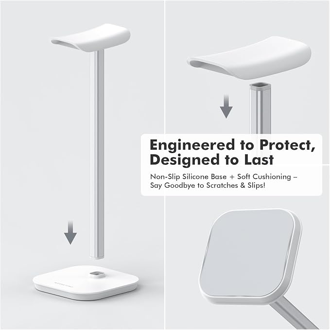 Headphone Stand, Desktop Headset Holder Heavy Base Desk Earphone Stand Aluminum Gaming Headset Hanger Rack Compatible with AirPods Max, AirPods Pro, Sony, Beats, Bose, Razer (White) - Image 5