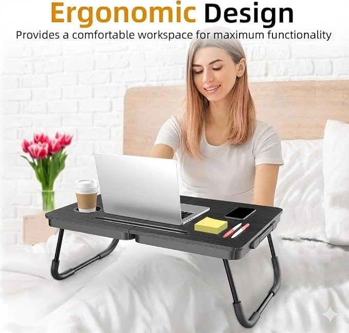 BUYIFY 23.4" Foldable Lap Desk Bed Table with Cup Holder Tray Charcoal - Image 5