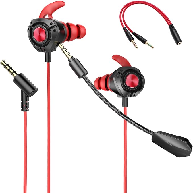 Gaming Headset with Microphone Wired Gaming Earbuds PC for PS4 PS5 One PlayStation 5 Games Mobile Phone,Detachable Stereo Bass Earphones Noise Cancelling Gaming Headphones with Mic Black by YYUNJINI